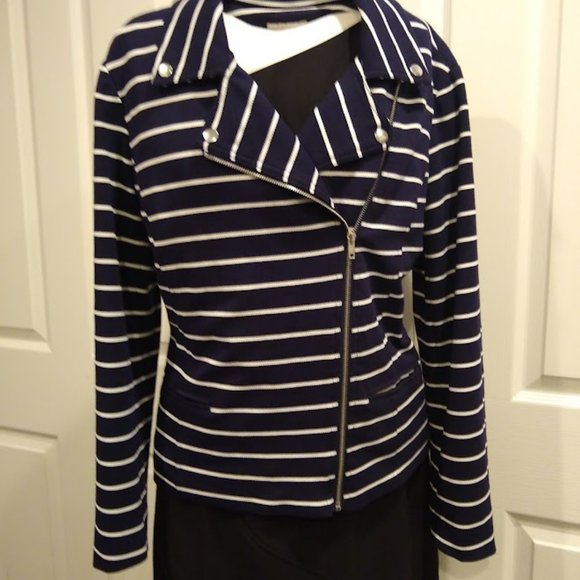 Roz & Ali Striped Moto Jacket L - Picture 1 of 8